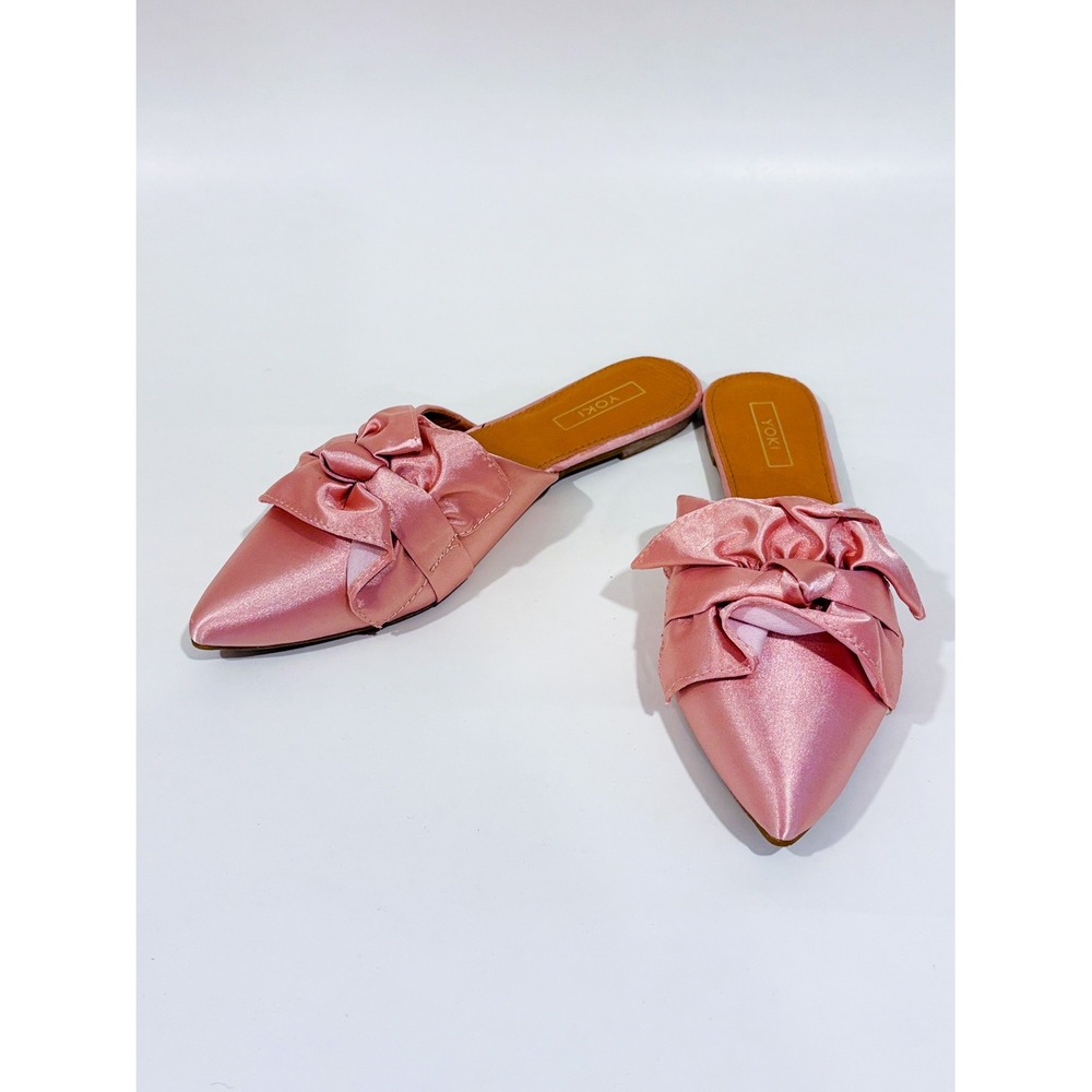 YOKI Pink satin pointed mules | Bow coquette | Size 8 - Picture 4 of 9